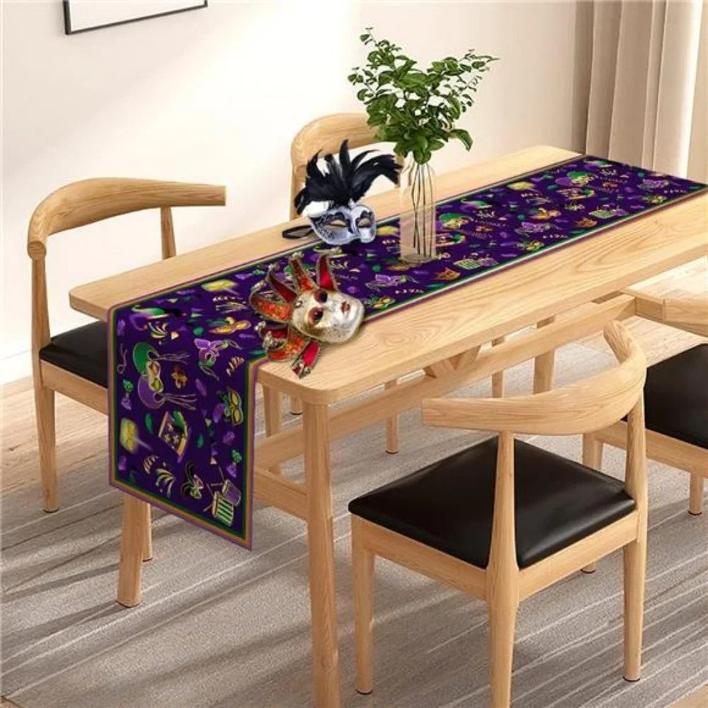 Mardi Gras Table Runner Party Masks Fleur De Lis Decor Decorative Dining Cloth